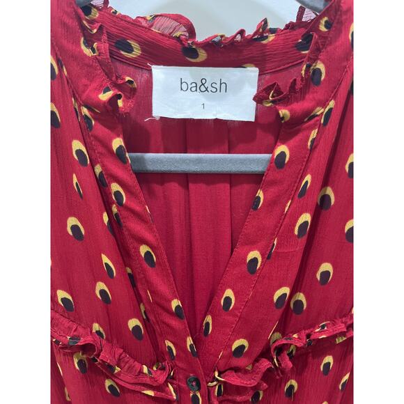 NWT BA&SH Bari Boho Print Gerogette Midi Dress in Carmin Sz 1 US 6 - Picture 5 of 12